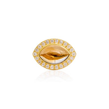 Citrine Cabochon & White Diamond Cats Eye Ring