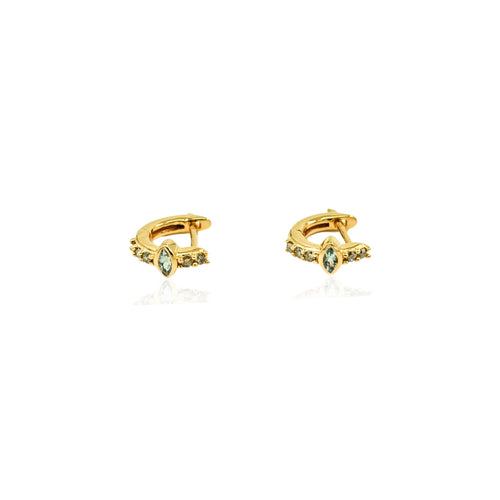 Green Amethyst & Champagne Diamond Cats Eye Huggies