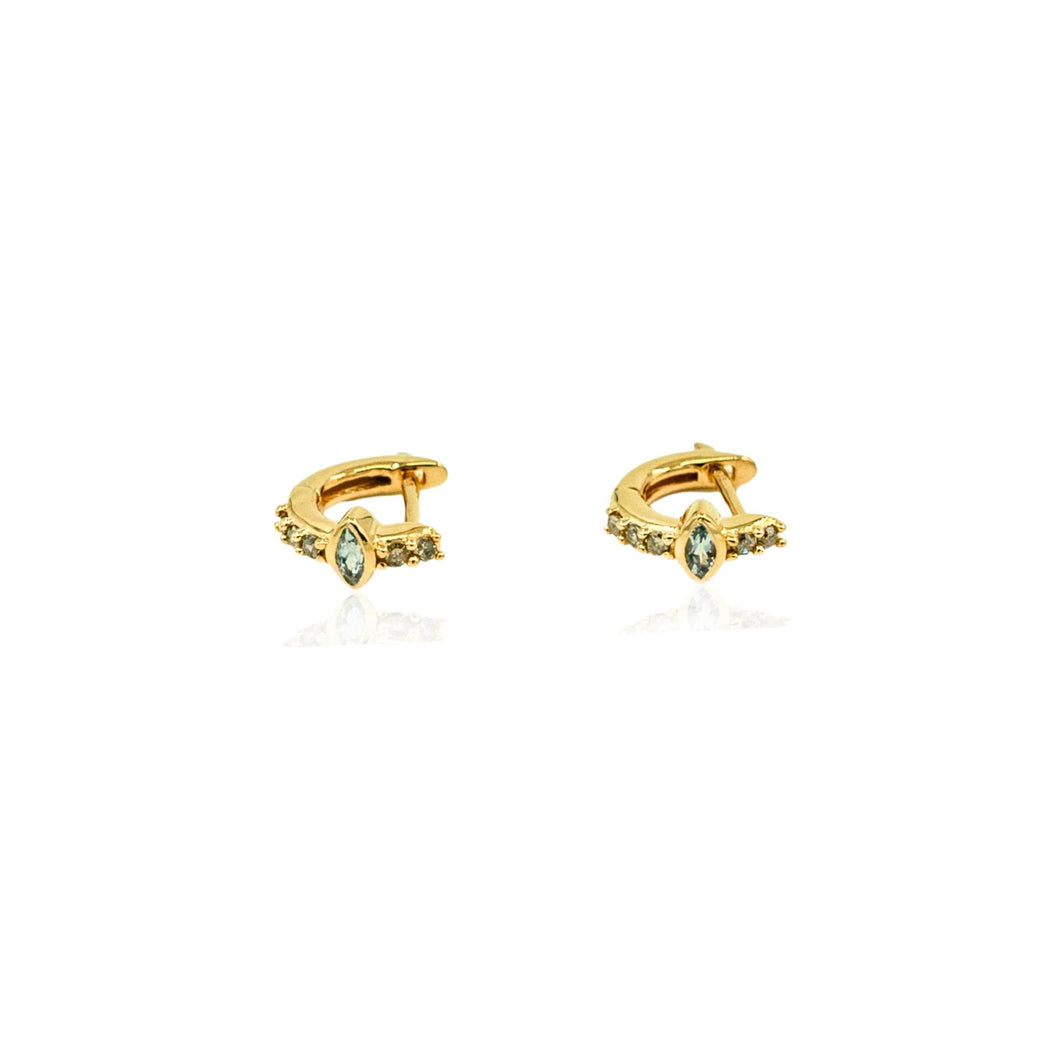 Green Amethyst & Champagne Diamond Cats Eye Huggies