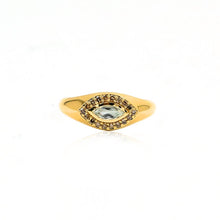 Dainty Green Amethyst & Champagne Diamond Cats Eye Ring