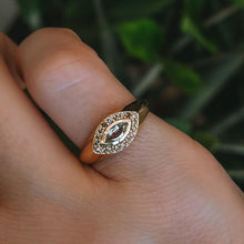 Dainty Green Amethyst & Champagne Diamond Cats Eye Ring