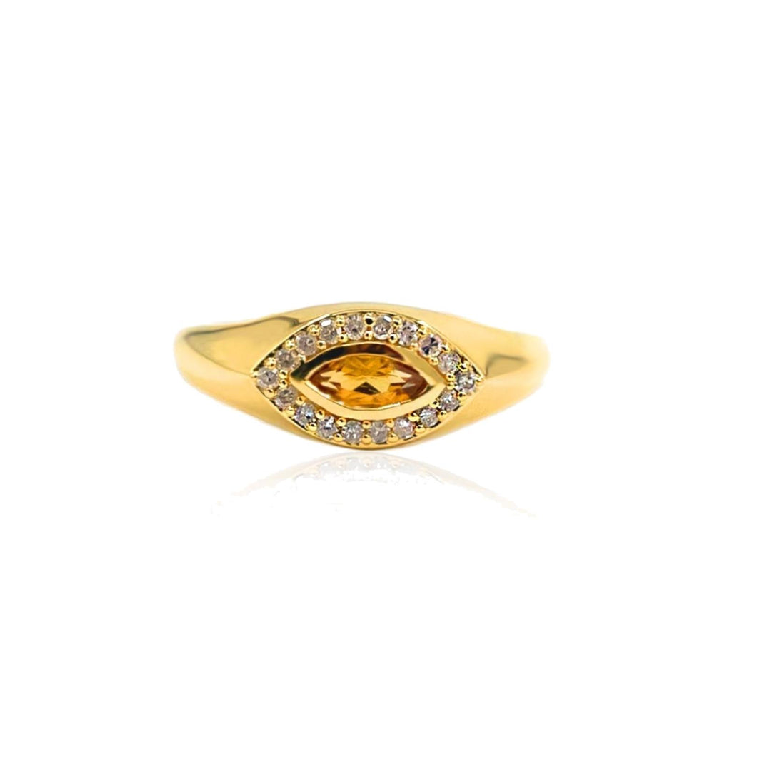 Dainty Citrine & Diamond Cats Eye Ring