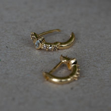 Green Amethyst & Champagne Diamond Cats Eye Huggies